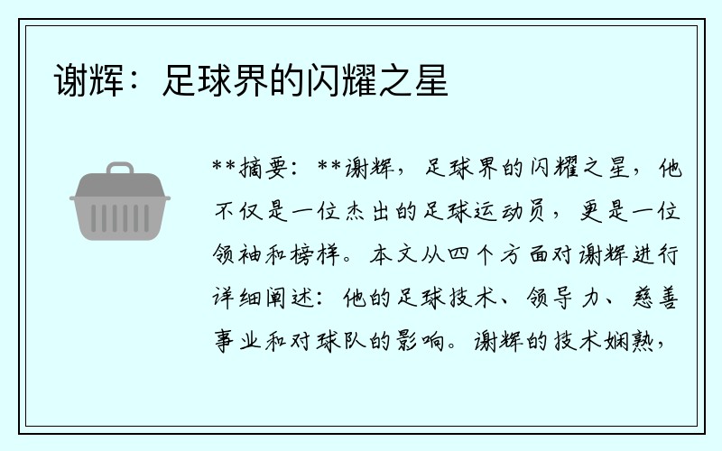 谢辉：足球界的闪耀之星