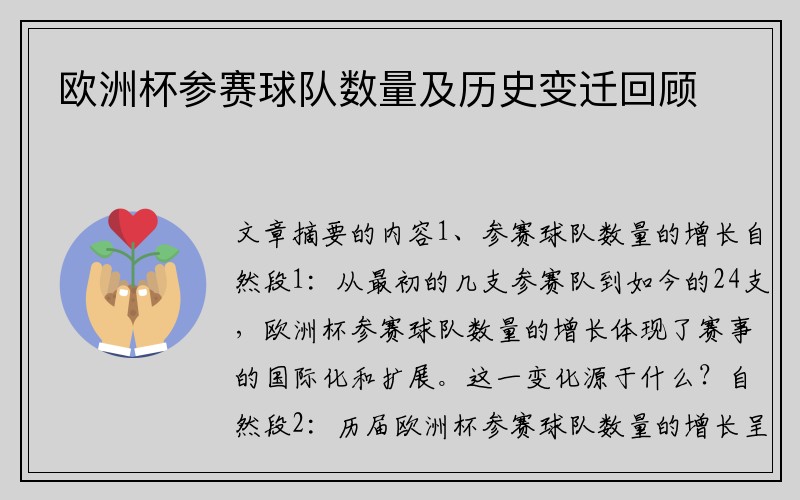 欧洲杯参赛球队数量及历史变迁回顾